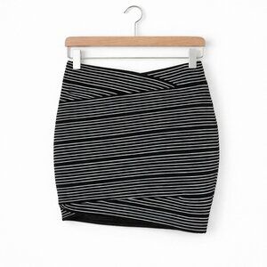 BCBG MAX AZRIA | Black and White Striped Bangage Women's Skirt - Medium